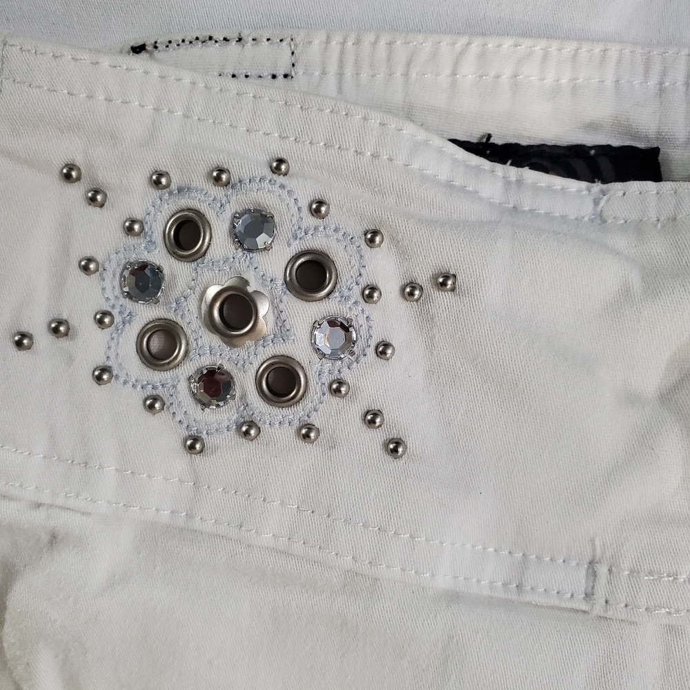 Vintage 2yk Angels Rhinestones Beaded White Flare/ Bootcut Pants Size 5 - Picture 7 of 11